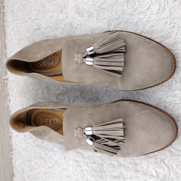 Franco Sarto Hadden Tan Suede Leather Almond Toe Low Heel Slip On Loafer Shoe - Picture 3 of 16